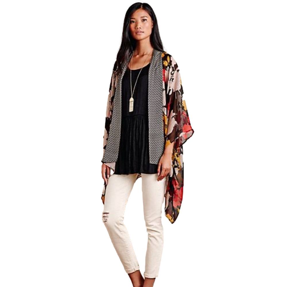 ANTHROPOLOGIE ELEVENSES Augustina Silk Kimono One Size